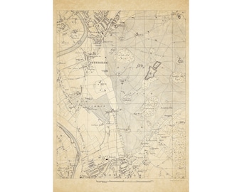 Petersham, Norbiton (north) , Old  Map 1888 Greater London  size 55 x 41 cm. Sheet 34
