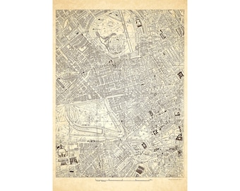 Regents Park, Hyde Park Map 1888 Greater London  size 55 x 41 cm. Sheet 17 A