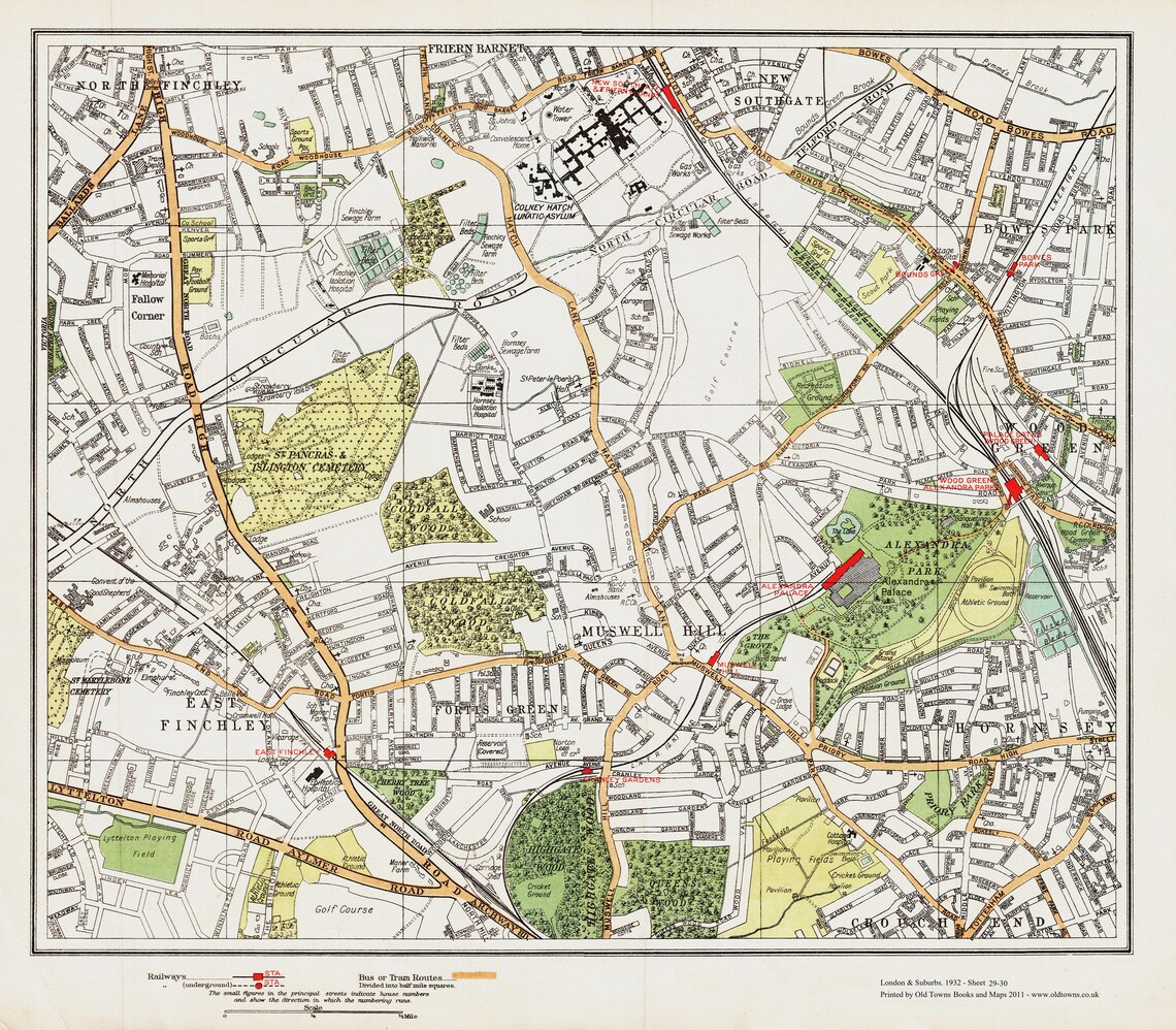 London 1932 Series Showing East Finchley Muswell Hill Area Etsy