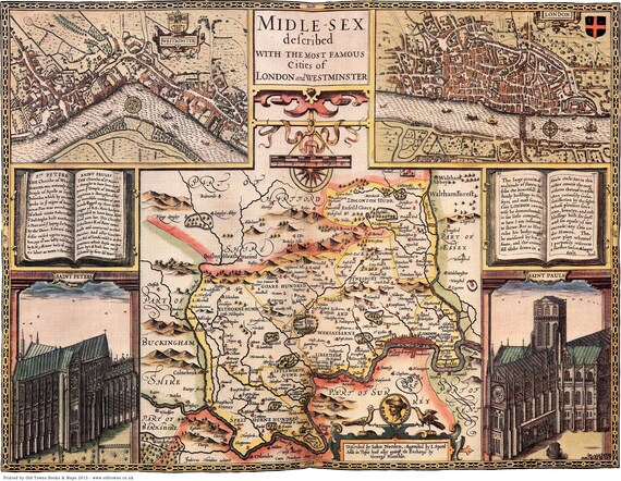 Middlesex LONDON Full Size PRINTED Replica Old map John Speed c1610  UNIQUE GIFT 