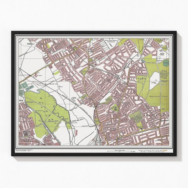 London 1908 showing  Leyton, Leytonstone area , Map 7  antique map, historical map, size  51 x 41 cm