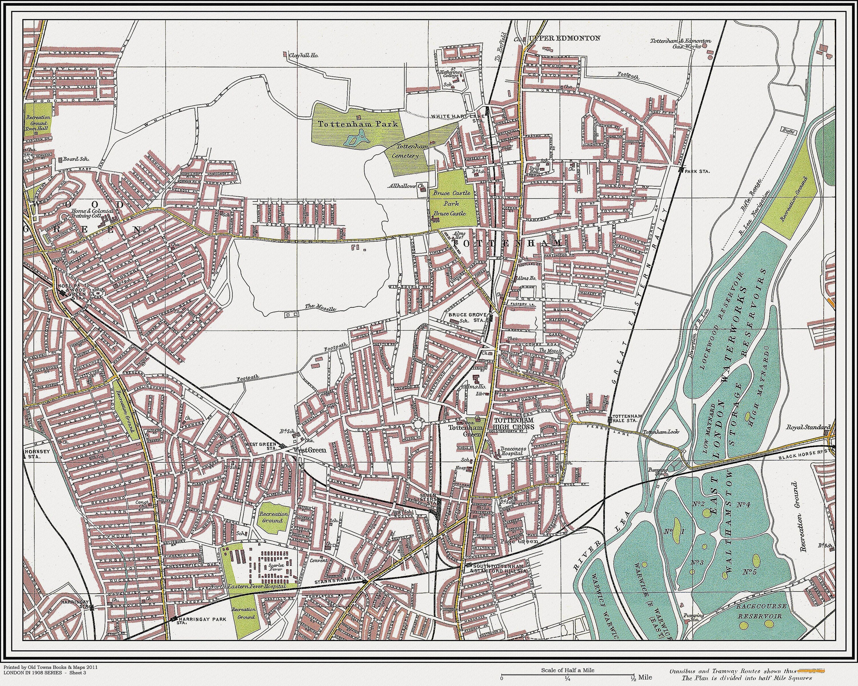 Wood Green London Map London 1908 Showing Wood Green Tottenham Area Map 3 Antique | Etsy