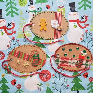 Étiquettes de cadeau de Noel, ensemble de 3, ovale forme Brune Brown Étiquettes de cadeau de carton de papier Kraft