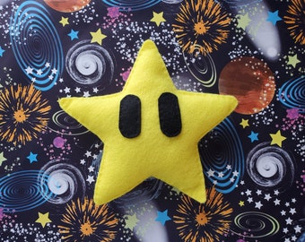 Felt Super Star Stuffie, Hand Sewn Felt Plush Yellow Nintendo Mario Star