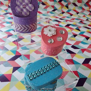 Set of 3 Hand Decorated Tiny Wooden Trinket Gift Boxes with Flowers and Gems