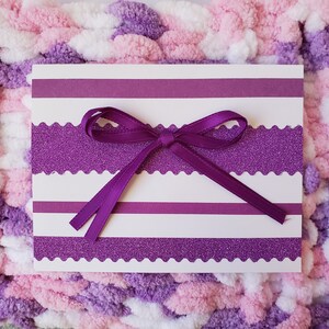 Handmade Purple Glitter and Bow Greeting Card for Any Occasion, Blank Inside for Any Occasion