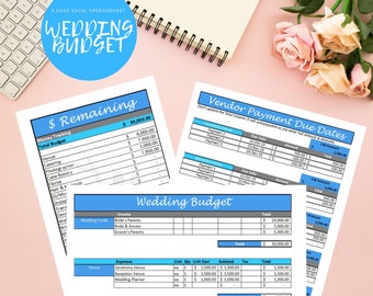 Foglio di calcolo del budget del matrimonio - Modello di budget del matrimonio - Foglio di calcolo del matrimonio stampabile - Budget del matrimonio Excel - Pianificatore di monitoraggio del budget del matrimonio