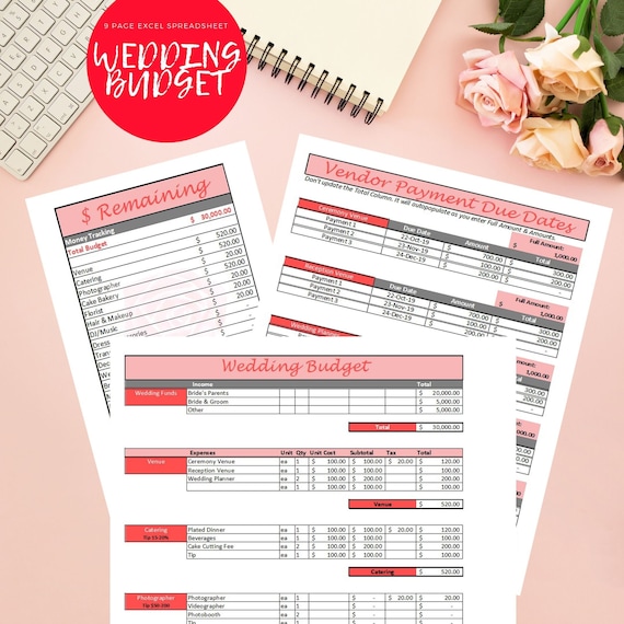 Wedding Budget Spreadsheet - Wedding Budget Template - Printable Wedding Spreadsheet - Wedding Budget Excel - Wedding Budget Tracker Planner