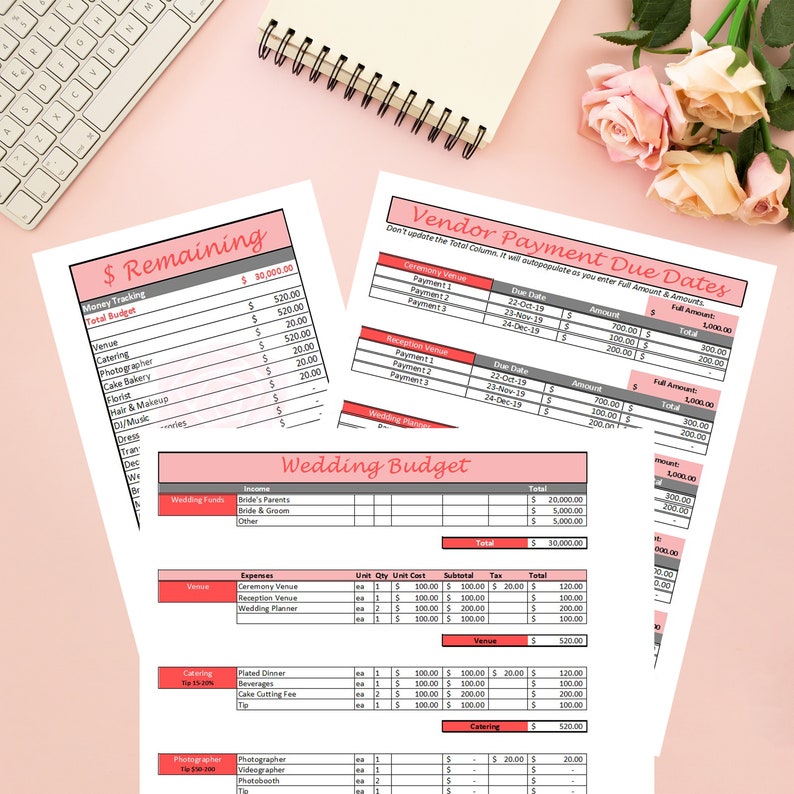 Wedding Budget Spreadsheet - Wedding Budget Template - Printable Wedding Spreadsheet - Wedding Budget Excel - Wedding Budget Tracker Planner image 2