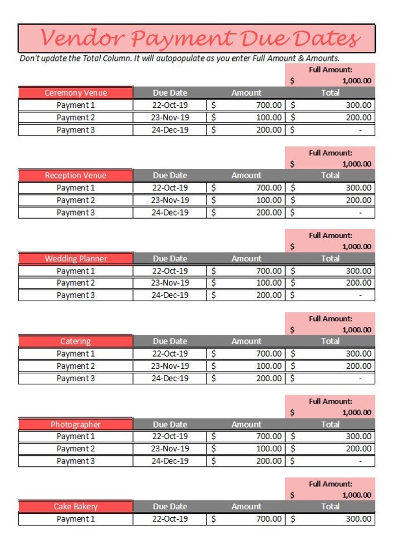 Wedding Budget Spreadsheet - Wedding Budget Template - Printable Wedding Spreadsheet - Wedding Budget Excel - Wedding Budget Tracker Planner image 5