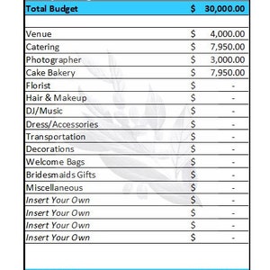 Wedding Budget Spreadsheet - Wedding Budget Template - Printable Wedding Spreadsheet - Wedding Budget Excel - Wedding Budget Tracker Planner image 8