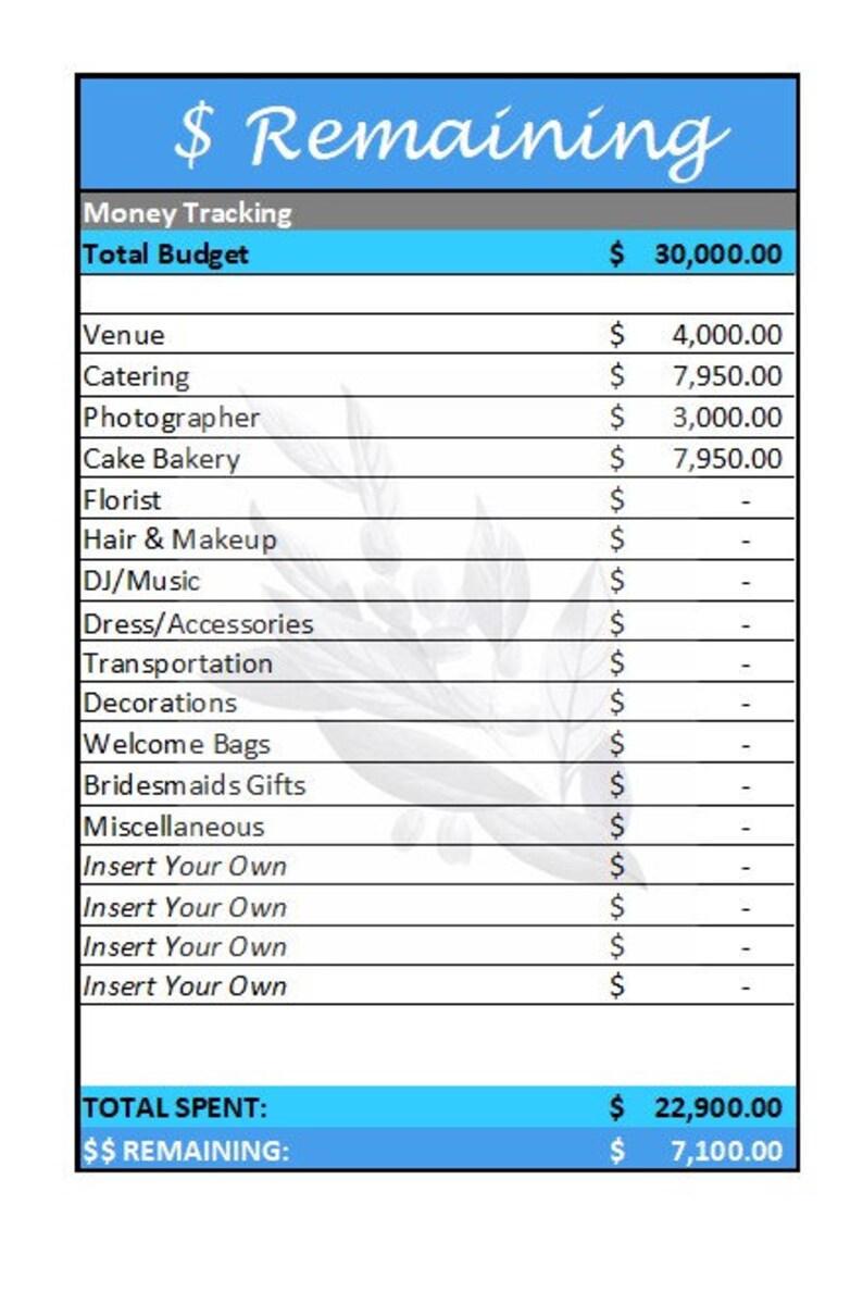 Wedding Budget Spreadsheet - Wedding Budget Template - Printable Wedding Spreadsheet - Wedding Budget Excel - Wedding Budget Tracker Planner image 8