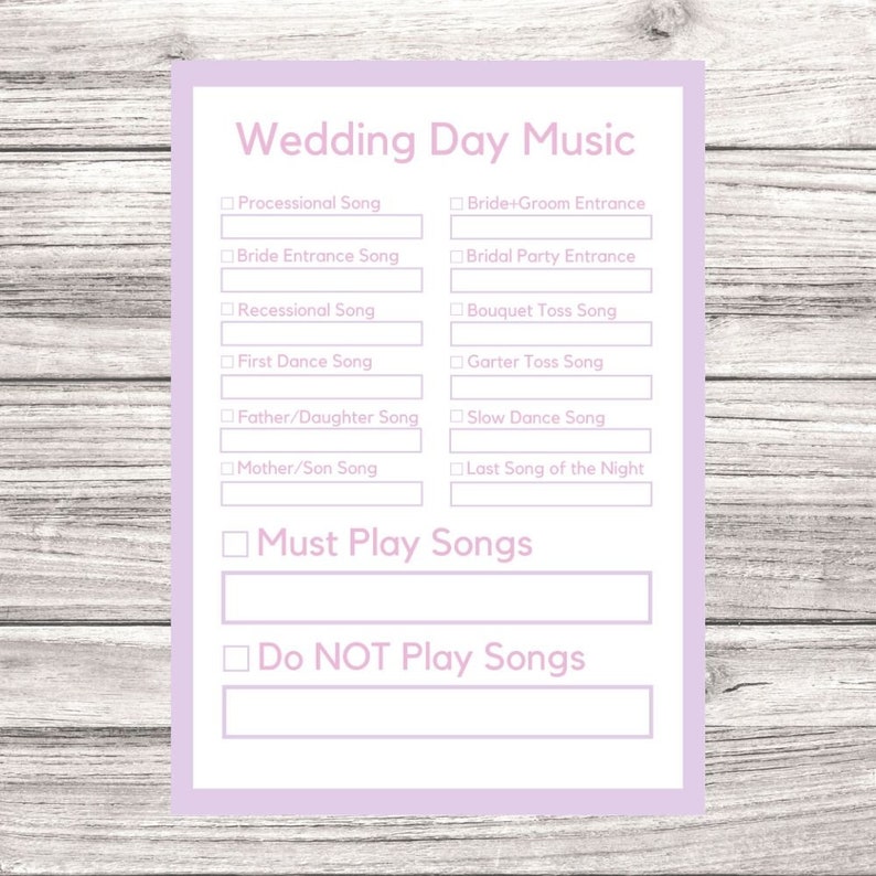 Printable Song List Wedding Planner Inserts for Binder DJ