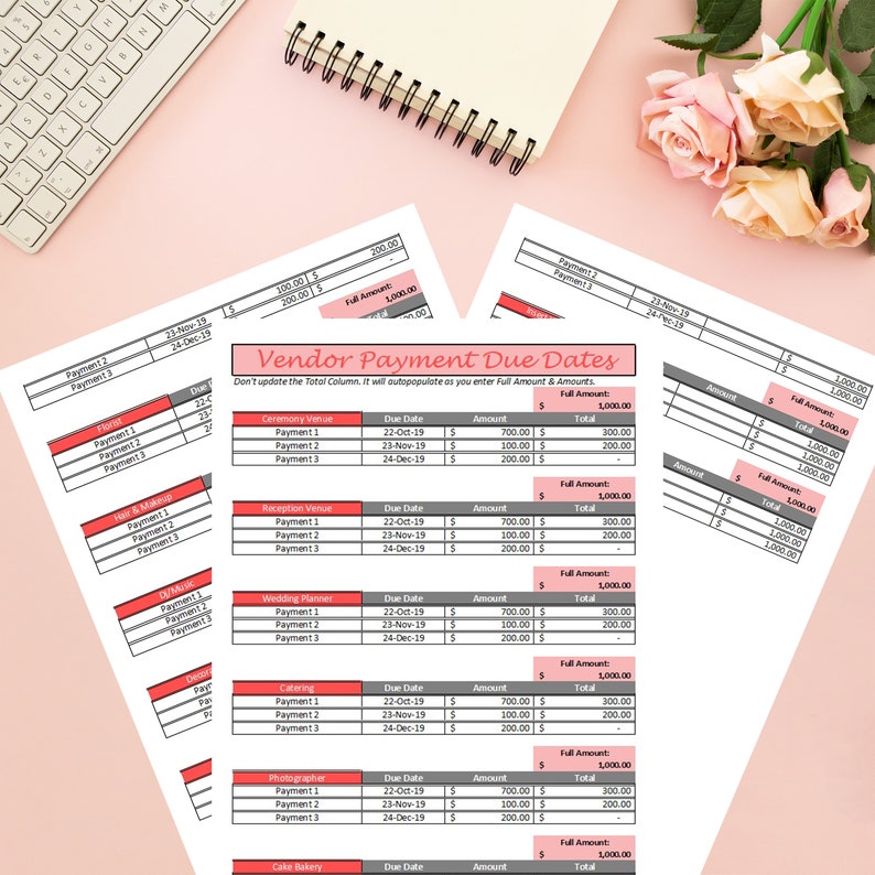 Wedding Budget Spreadsheet - Wedding Budget Template - Printable Wedding Spreadsheet - Wedding Budget Excel - Wedding Budget Tracker Planner image 3