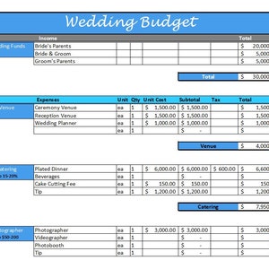 Wedding Budget Spreadsheet - Wedding Budget Template - Printable Wedding Spreadsheet - Wedding Budget Excel - Wedding Budget Tracker Planner image 4