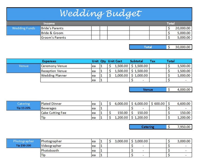 Wedding Budget Spreadsheet - Wedding Budget Template - Printable Wedding Spreadsheet - Wedding Budget Excel - Wedding Budget Tracker Planner image 4