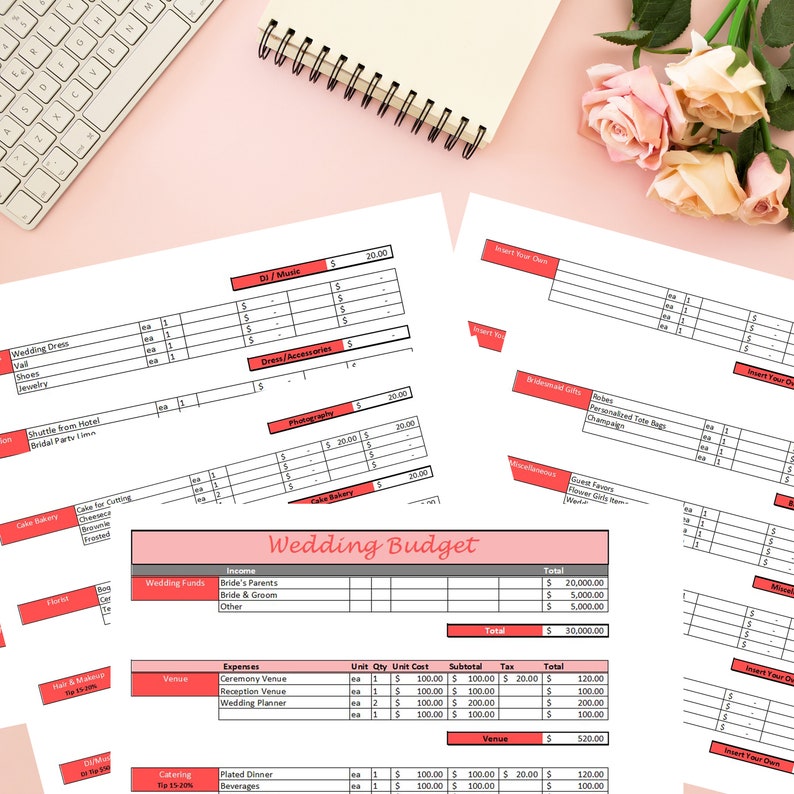 Wedding Budget Spreadsheet - Wedding Budget Template - Printable Wedding Spreadsheet - Wedding Budget Excel - Wedding Budget Tracker Planner image 4