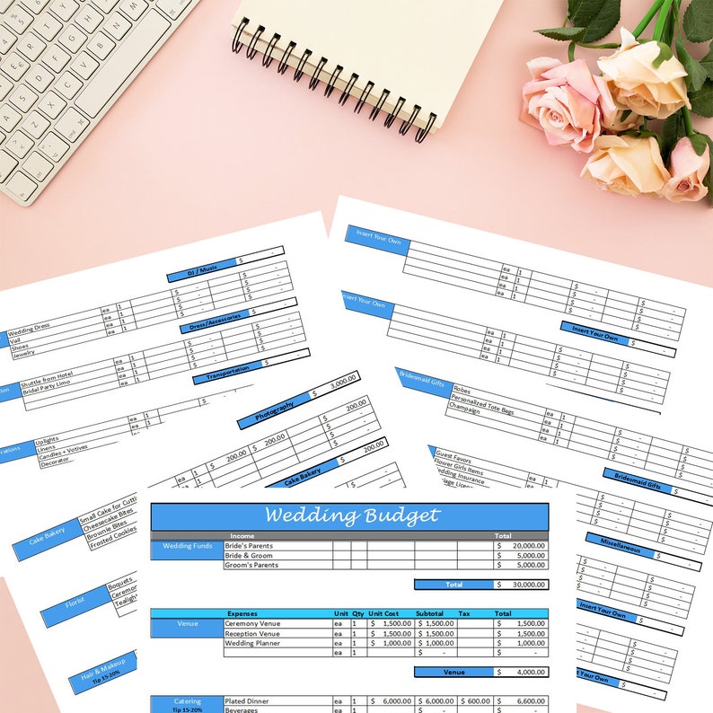 Wedding Budget Spreadsheet - Wedding Budget Template - Printable Wedding Spreadsheet - Wedding Budget Excel - Wedding Budget Tracker Planner image 3