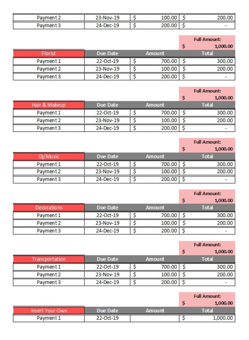 Wedding Budget Spreadsheet - Wedding Budget Template - Printable Wedding Spreadsheet - Wedding Budget Excel - Wedding Budget Tracker Planner image 6