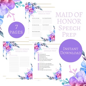 Maid of Honor Speech Planner - MOH Wedding Toast Planner - Printable Toast Template - Bridesmaid Speech Planner - Wedding Speech Outline