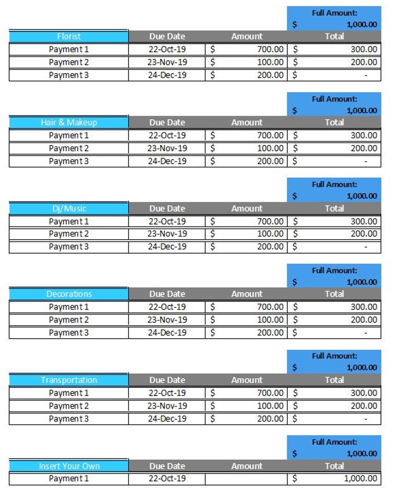 Wedding Budget Spreadsheet - Wedding Budget Template - Printable Wedding Spreadsheet - Wedding Budget Excel - Wedding Budget Tracker Planner image 10