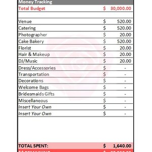 Wedding Budget Spreadsheet - Wedding Budget Template - Printable Wedding Spreadsheet - Wedding Budget Excel - Wedding Budget Tracker Planner image 7