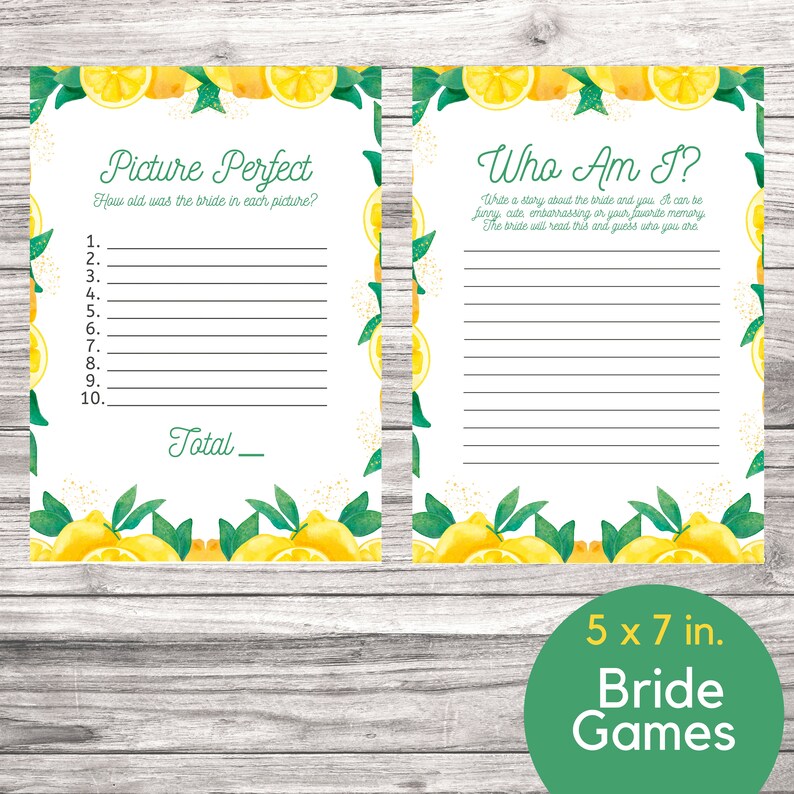Printable Lemon Theme Bridal Shower Game Bundle He Said She Etsy