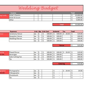 Wedding Budget Spreadsheet - Wedding Budget Template - Printable Wedding Spreadsheet - Wedding Budget Excel - Wedding Budget Tracker Planner image 8