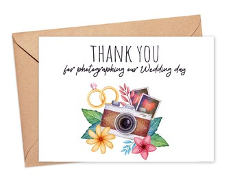Wedding Photographer Thank You Card for Wedding Photographer Gift - Wedding Vendor Thank You Cards - Wedding Vendor Tip Cards Photography