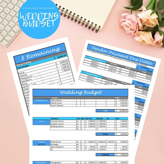 Wedding Budget Spreadsheet - Wedding Budget Template - Printable Wedding Spreadsheet - Wedding Budget Excel - Wedding Budget Tracker Planner