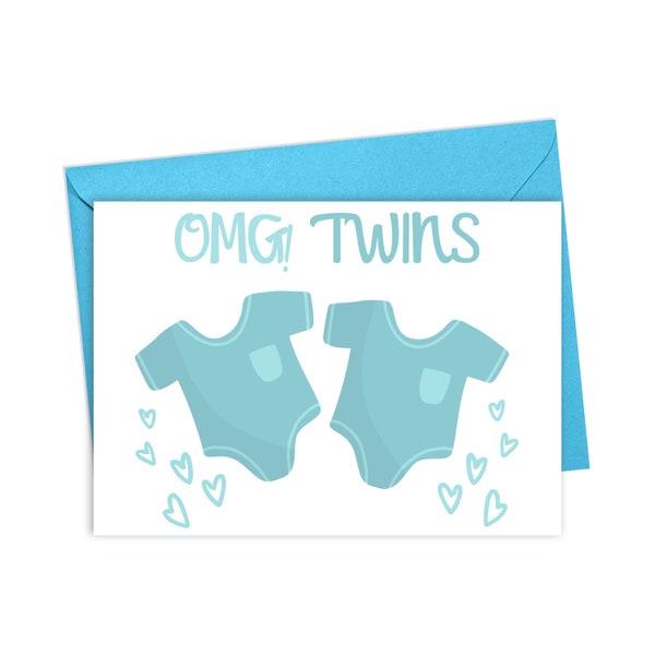 Twin Boys Card Twin Baby Card Congratulations Twins - Twin Baby Gift Congrats on Twins - Twin Baby Shower Card for Twin Boys Expecting Twins