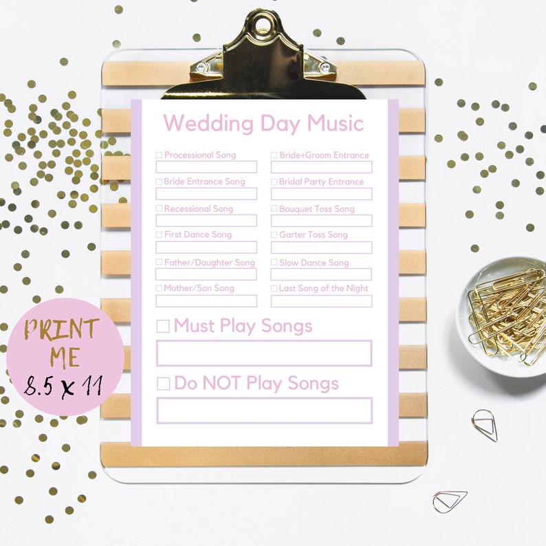 Printable Song List Wedding Planner Inserts for Binder DJ
