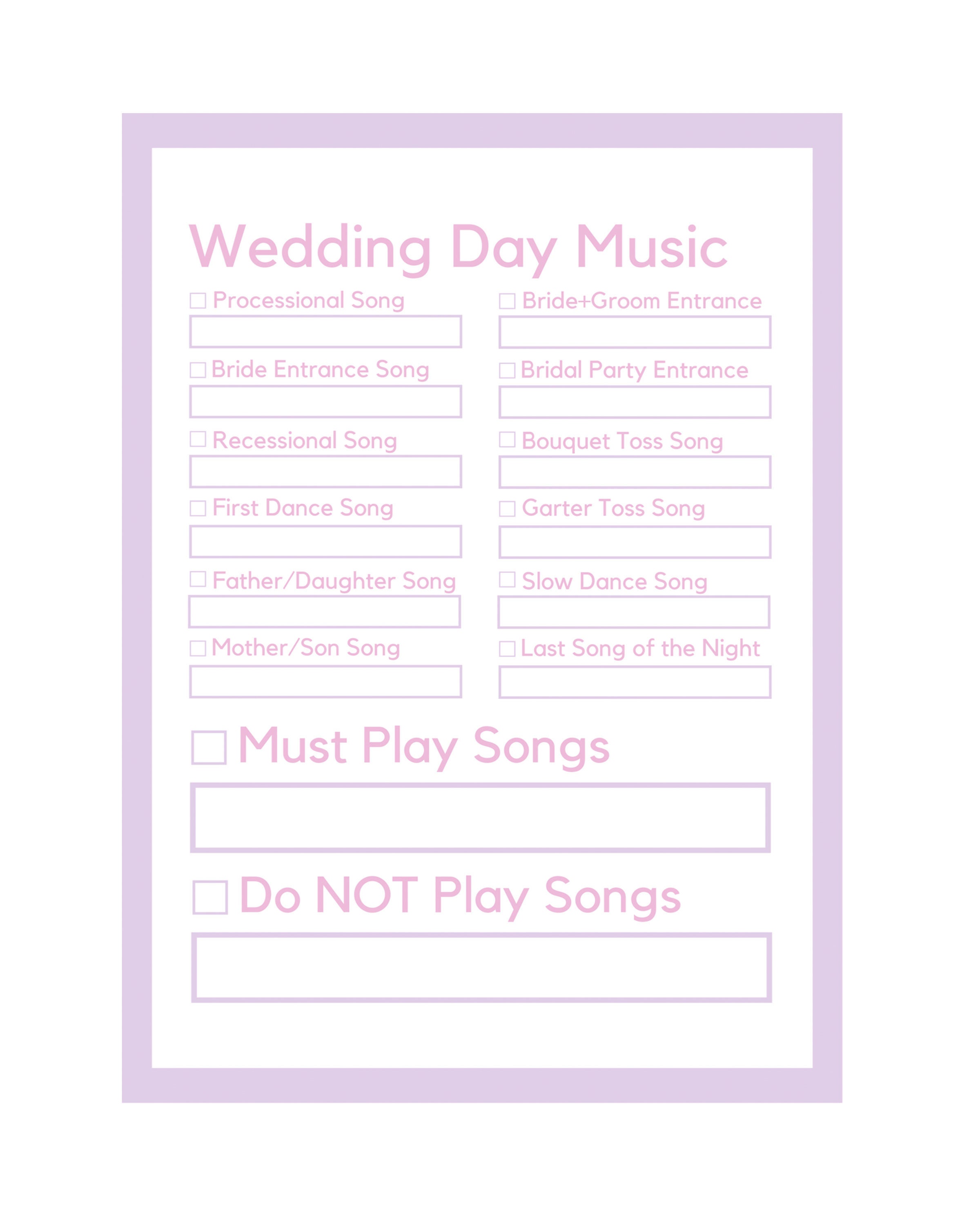Printable Song List Wedding Planner Inserts for Binder DJ Etsy