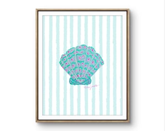 Colorful Seashell Art Print: Coastal Beach Cottage Décor