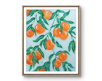 Citrus Grove Art Print: Tropical Orange Painting, Modern Kitchen Decor