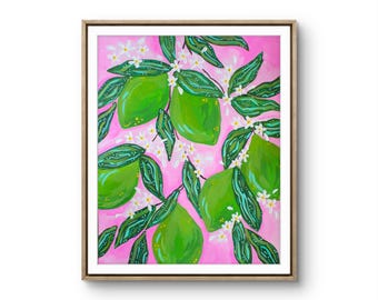 Bright Citrus Lime Art Print: Modern Tropical Kitchen Decor