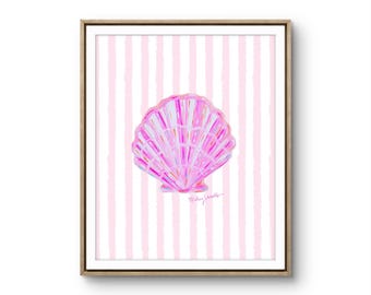Colorful Seashell Art Print: Pink Shell Painting, Coastal Cottage Decor