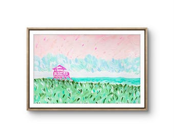 Colorful Beach Print: Lifeguard Stand Art, Florida Coastal Decor