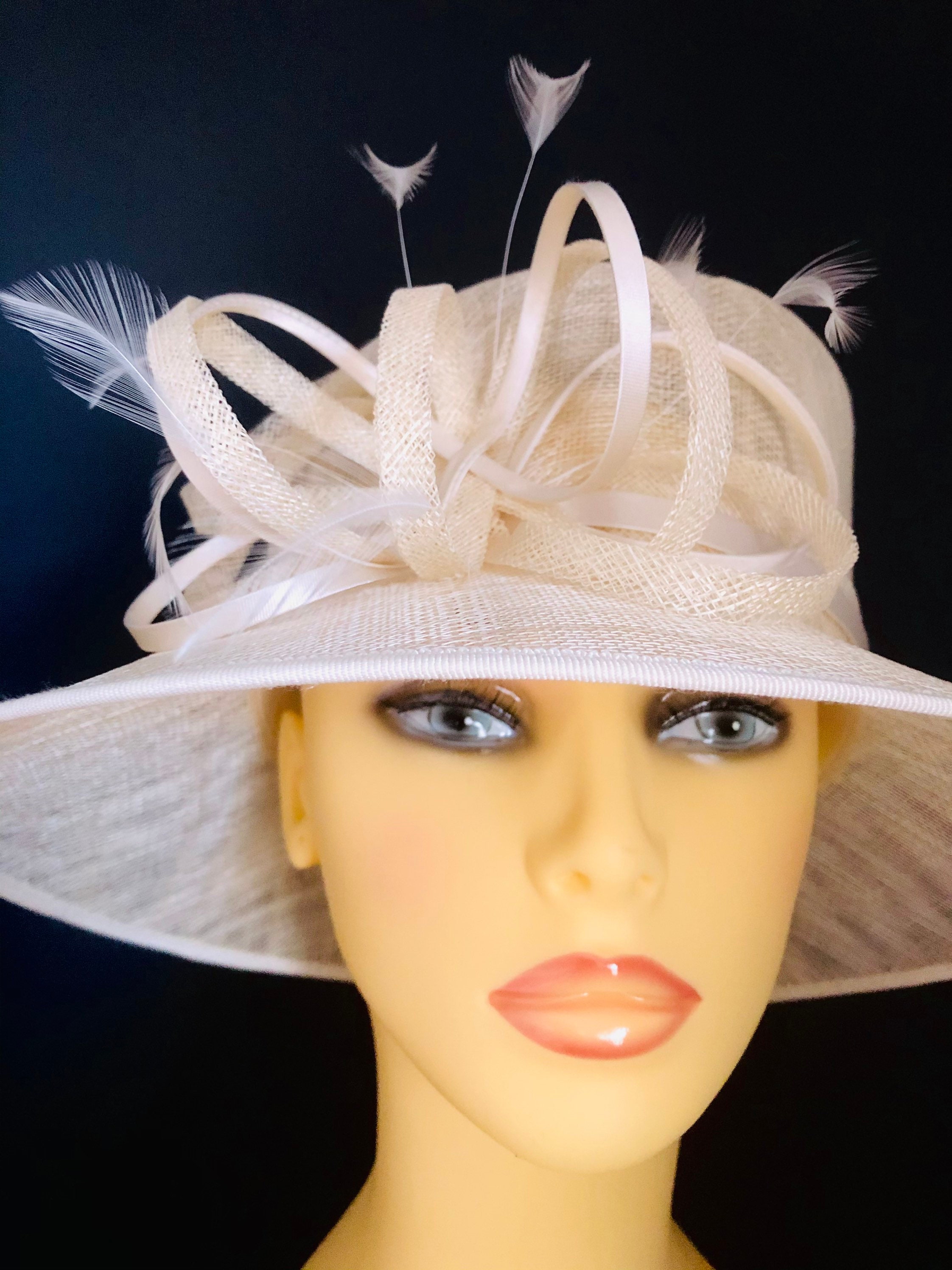 Ladies Cream Wedding Hat with swirls & Feathers . Special Etsy