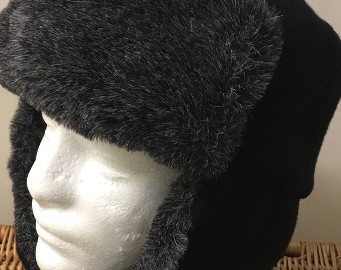 Mens Black and Grey Faux Fur Trappers Hat Russian Aviator Etsy