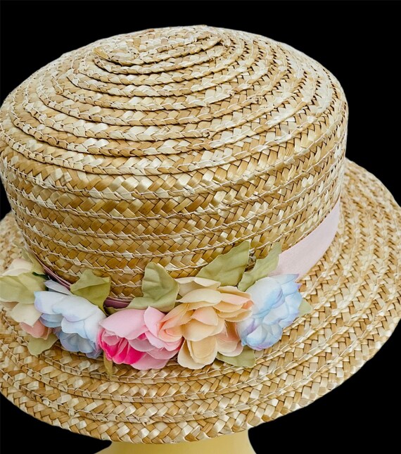 Ladies Straw Boater Hat With Pink 
