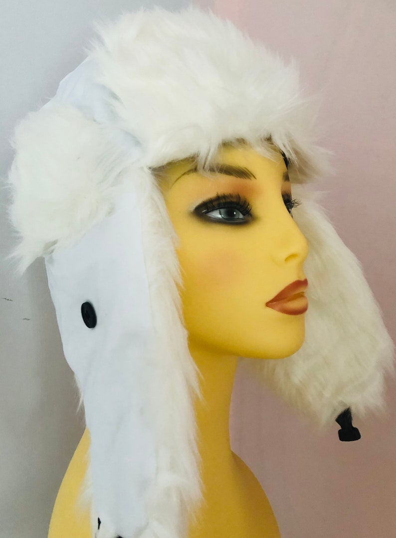 Ladies White Faux Fur Trappers Hat Etsy