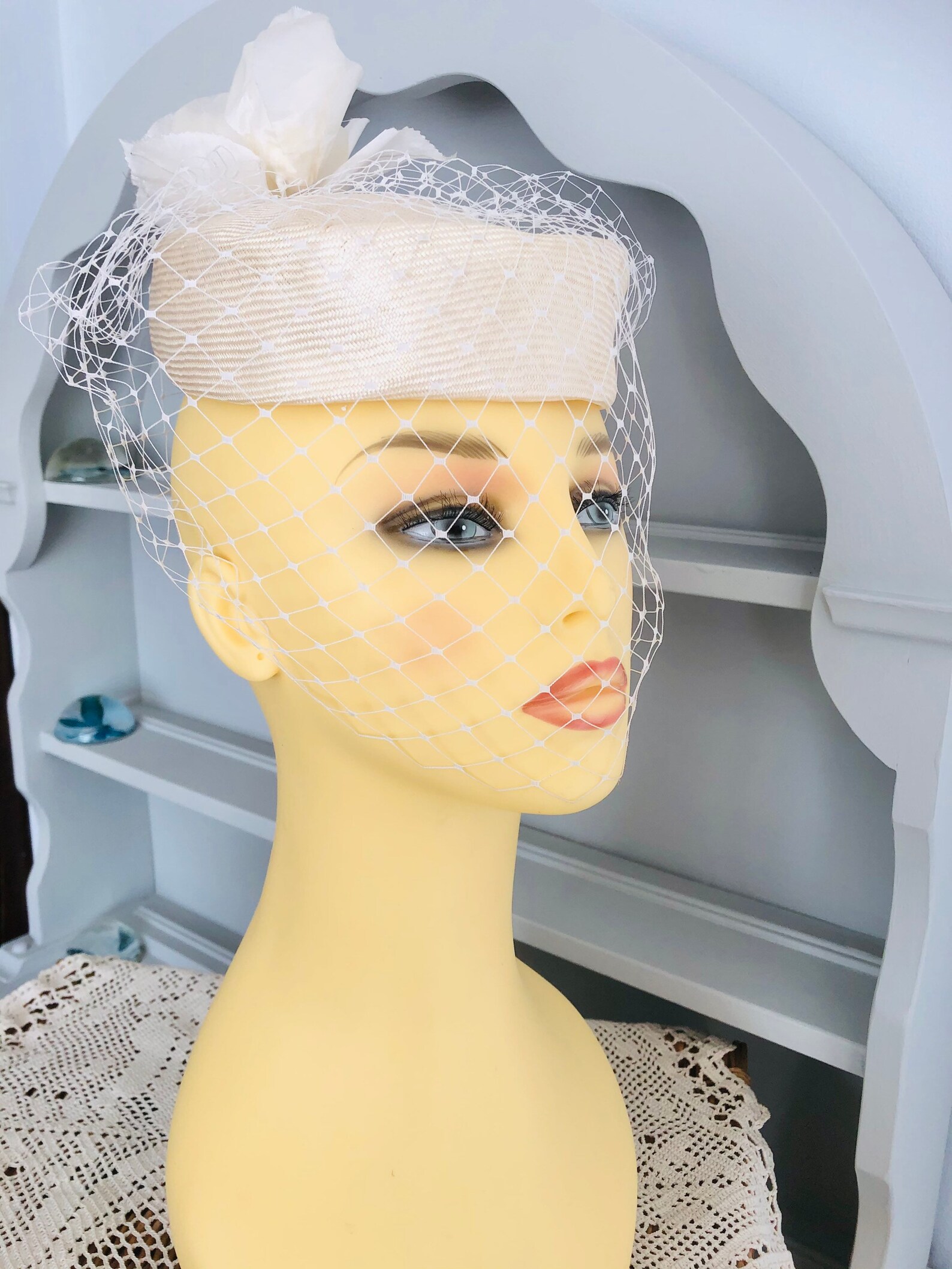 Ladies White Vintage Pillbox Hat. Facial Netting & Lovely Etsy