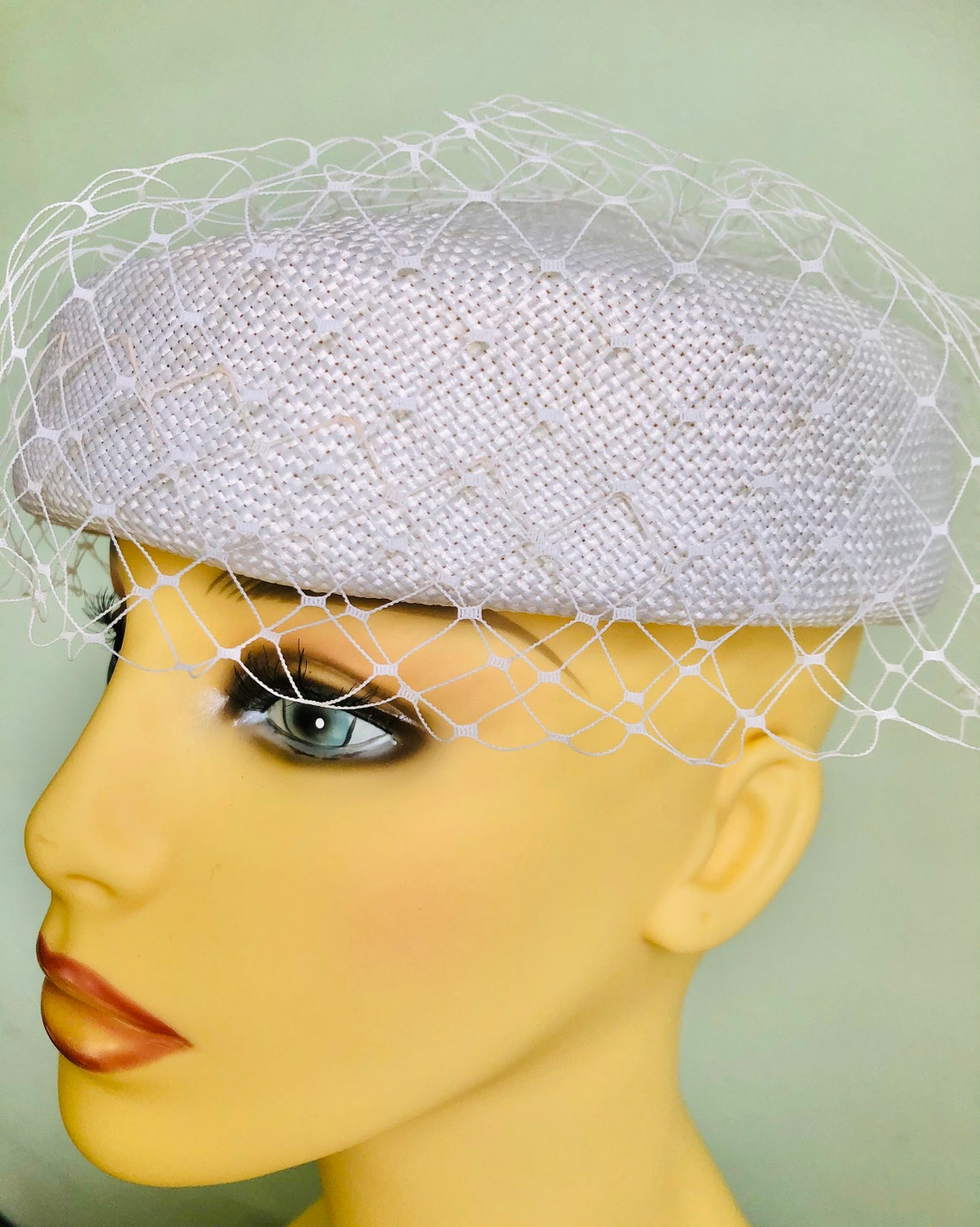Ladies White Vintage Pillbox Hat with White Facial Net. KANGOL Etsy