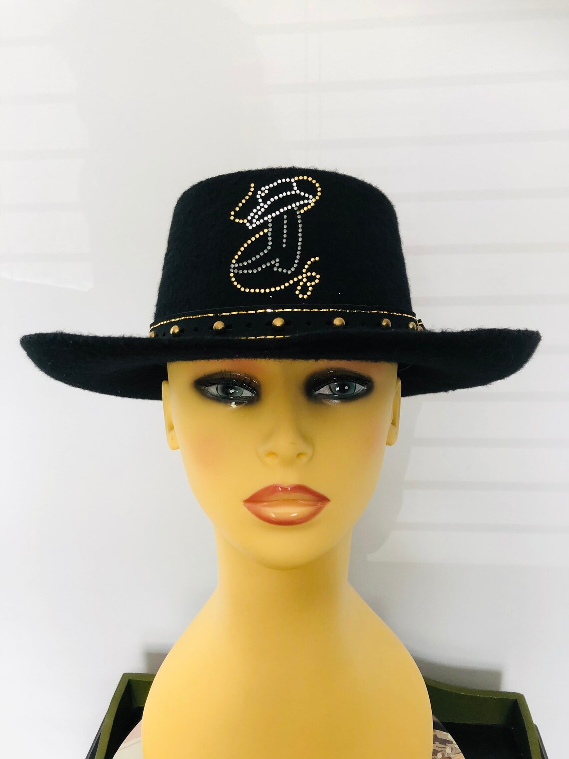 Ladies Black Cowboy Hat. Gold & silver Diamanté detail . Etsy