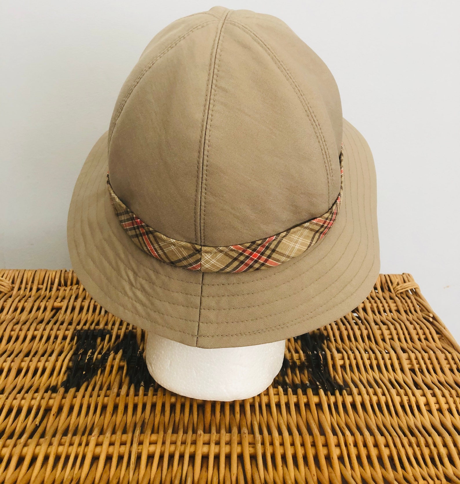 Mens light brown cotton sun hat check lining . Marks & | Etsy