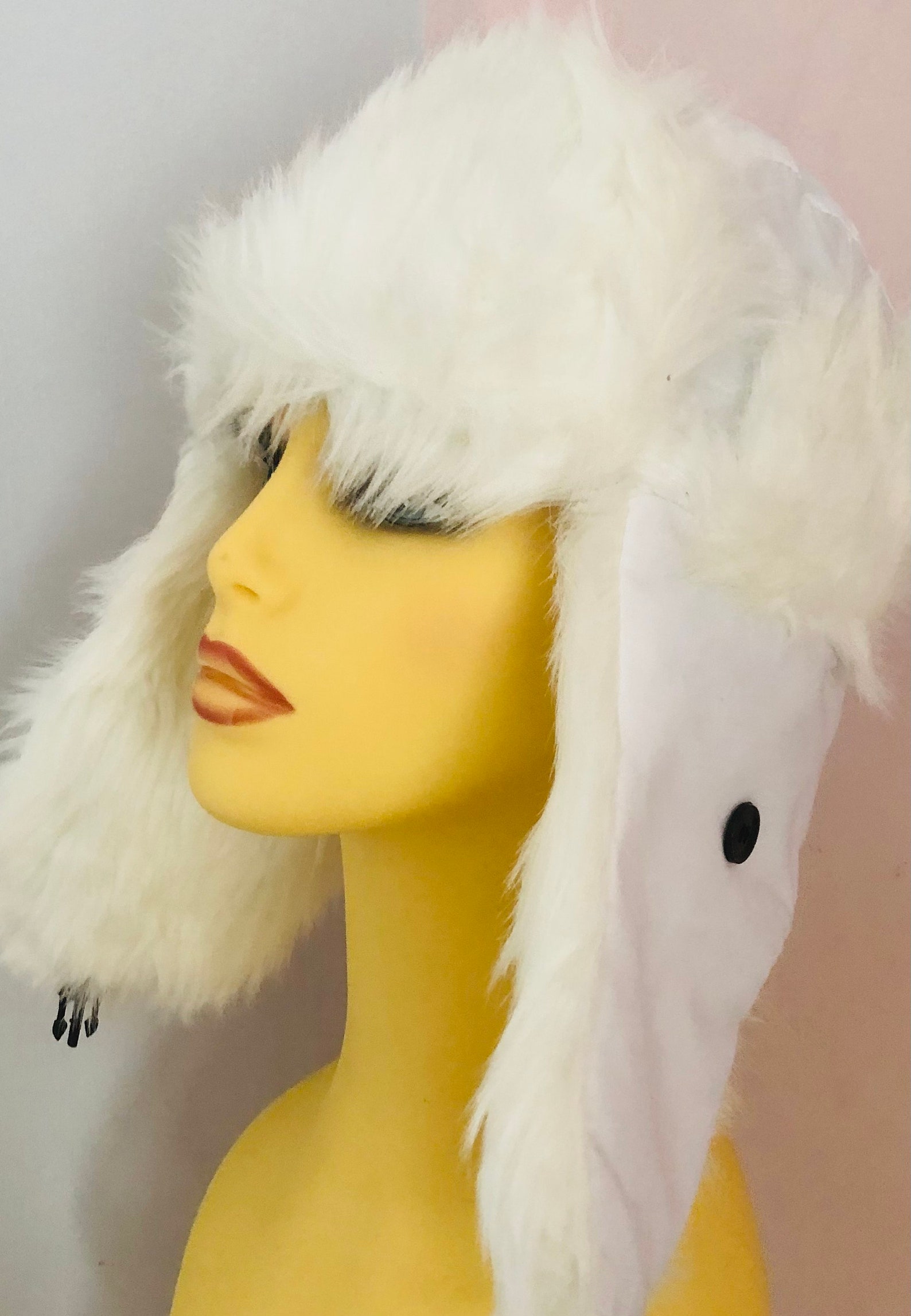 Ladies White Faux Fur Trappers Hat Etsy