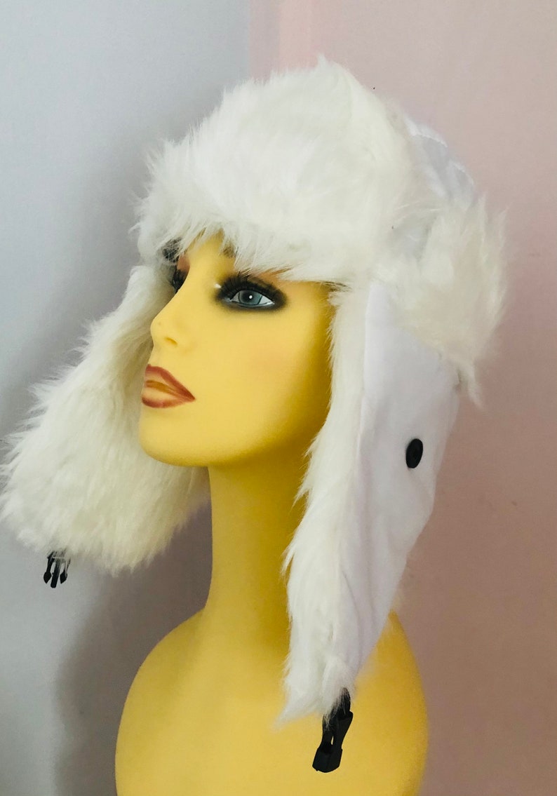 Ladies White Faux Fur Trappers Hat Etsy