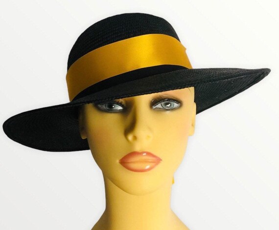 Ladies Black Boater With Yellow Ribbon 