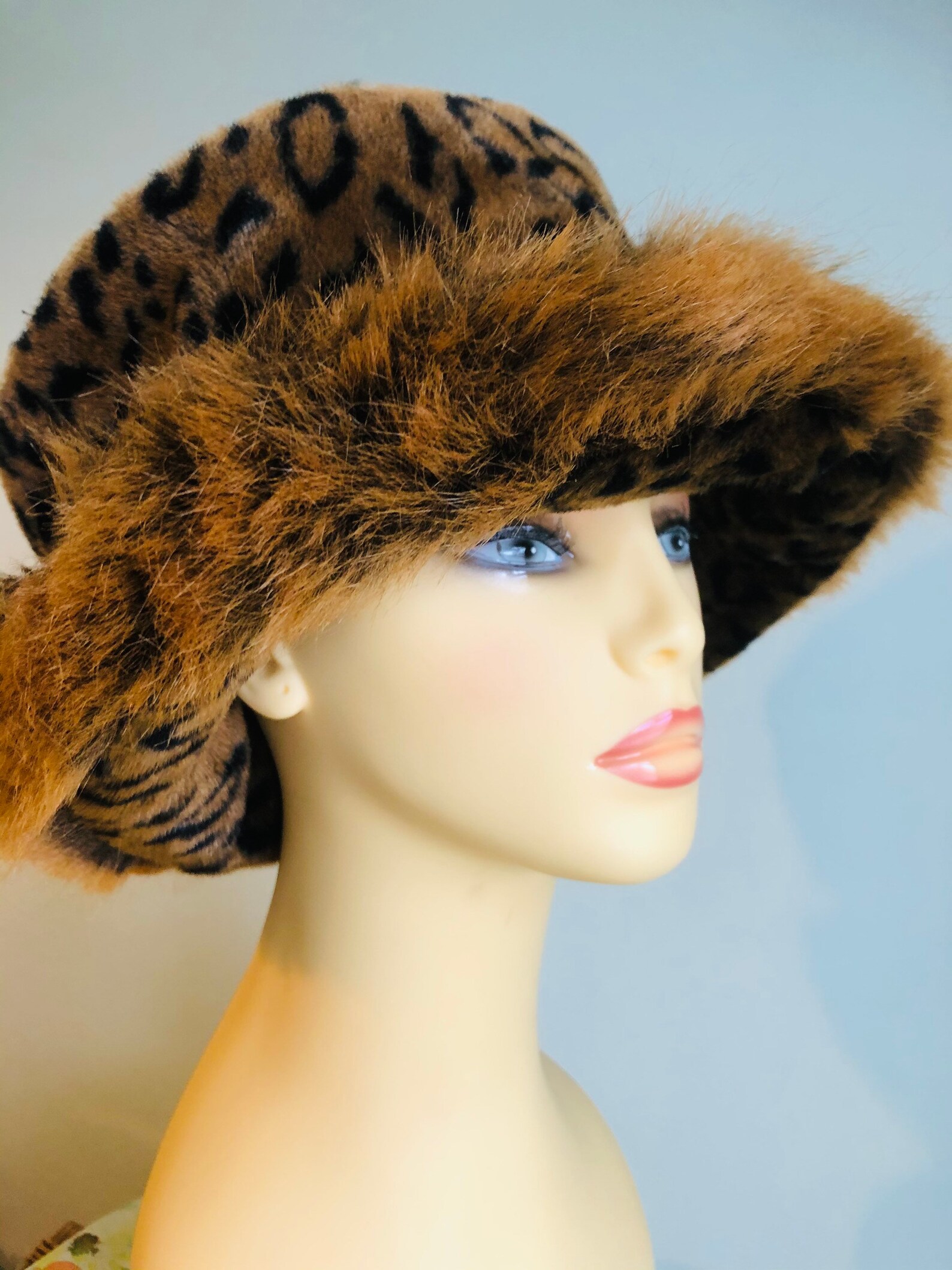 Ladies Leopard Print Winter Hat . Faux Fur Trim .By Victoria Etsy